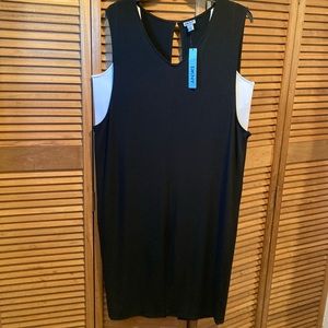 DKNY Black & White Double Layered Sleeveless Maxi Dress with Full White …